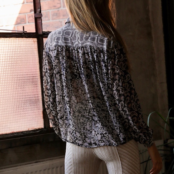 FREE PEOPLE Dani Button Down Pieced-Print Top - Picture 6 of 14